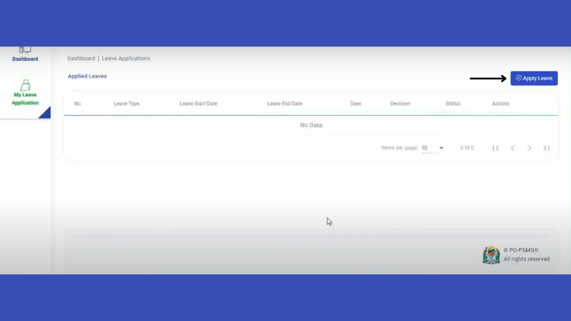 click on the apply leave button
