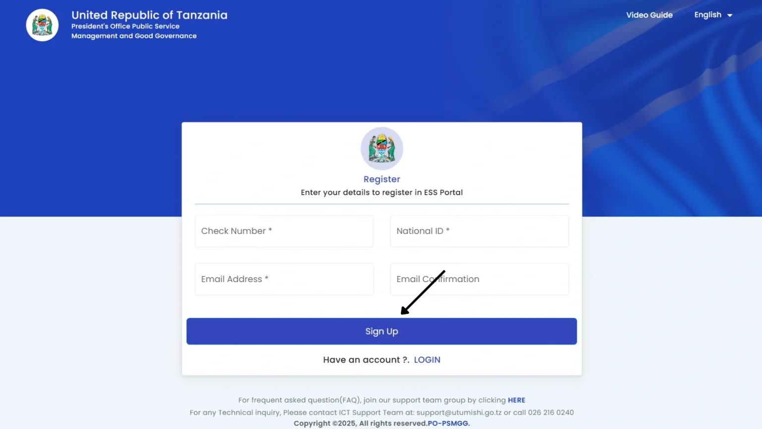 click on the sign up button